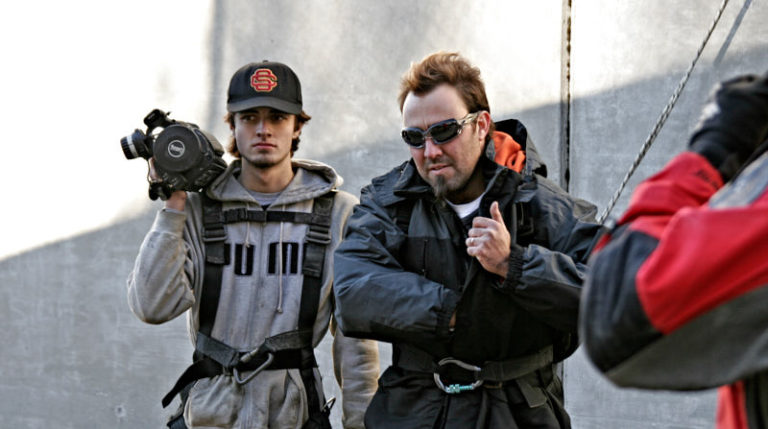 Rafael Serrano 1st AC and the Director getting ready to shoot stunts day.