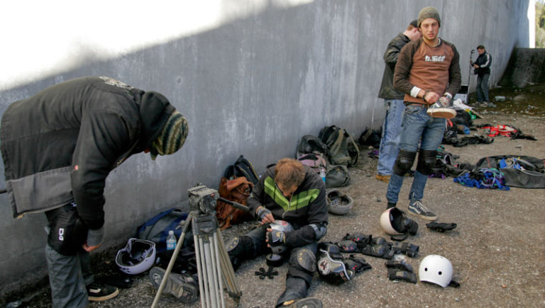 Sean, Mike and Chris getting ready for stunts day.