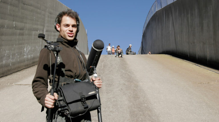 Marc Halford, our relentless sound man, making sure he captured all the sounds we needed on stunts day.