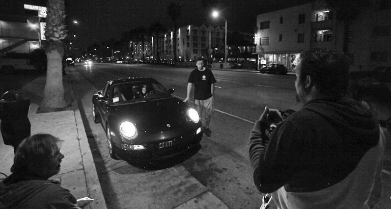 Director and DP going over the Porsche reveal shot.